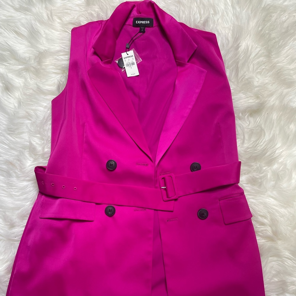 Express Sleeveless belted longline blazer